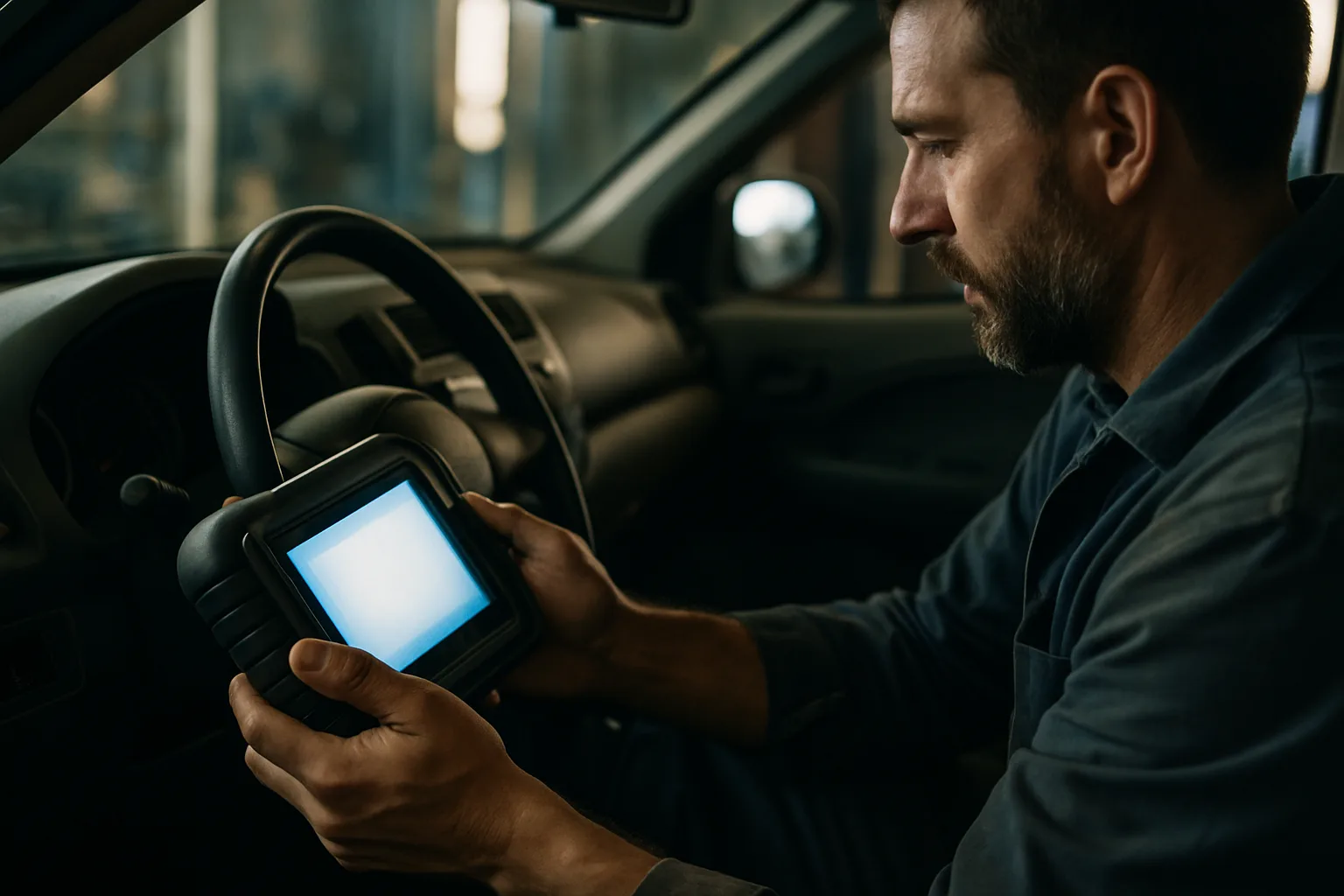 Engine diagnostic equipment in use